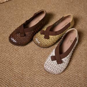 Boho Style Cowhide Bowknot Weave Flats