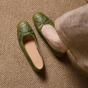 Bowknot Design Breathable Holes Leather Flats