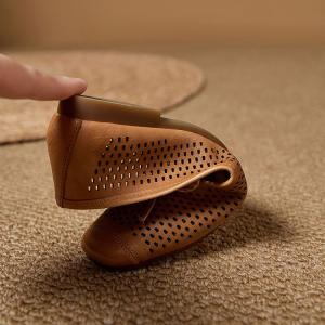 Bowknot Design Breathable Holes Leather Flats