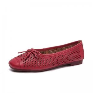 Bowknot Design Breathable Holes Leather Flats