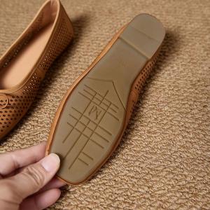 Bowknot Design Breathable Holes Leather Flats