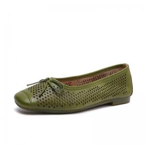 Bowknot Design Breathable Holes Leather Flats