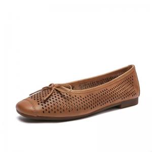 Bowknot Design Breathable Holes Leather Flats