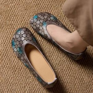 Hollow Out Breathable Leather Elegant Mary Jane Flats