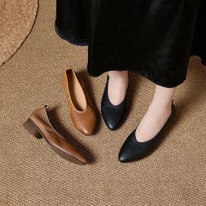Office Style Chunky Heels Pointed Toe Shoes