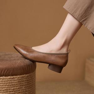 Office Style Chunky Heels Pointed Toe Shoes