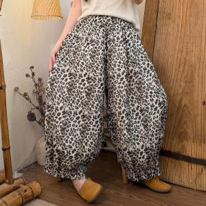 Leisure Comfy Patterned Ramie Balloon Pants for Women