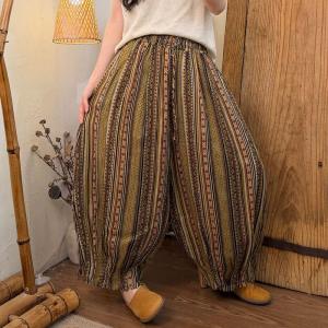 Leisure Comfy Patterned Ramie Balloon Pants for Women