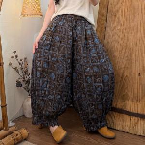 Leisure Comfy Patterned Ramie Balloon Pants for Women