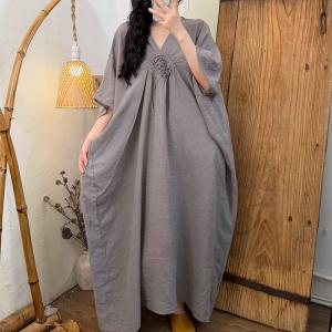 Rose Applique Ramie Tencel Maxi Dress