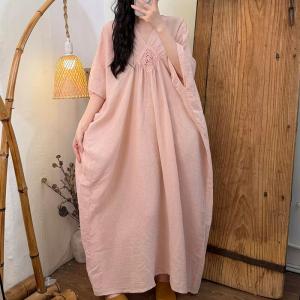 Rose Applique Ramie Tencel Maxi Dress