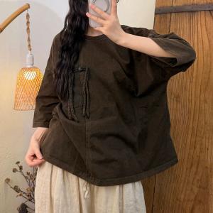 Fringed Pocket Cotton Casual T-Shirt