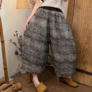 Summer Ramie Printed Wide Leg Ankle Pants