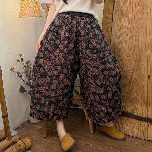 Summer Ramie Printed Wide Leg Ankle Pants