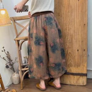 Summer Ramie Printed Wide Leg Ankle Pants