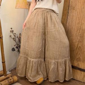 Ramie Designer Ruffle-Hem Pants