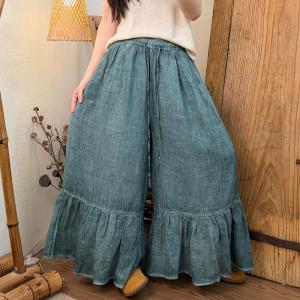 Ramie Designer Ruffle-Hem Pants