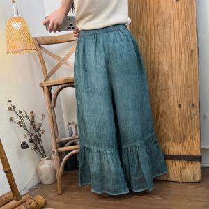 Ramie Designer Ruffle-Hem Pants