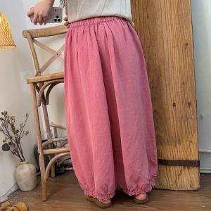 Lace Hem Linen Travel Balloon Pants