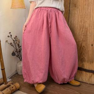 Lace Hem Linen Travel Balloon Pants