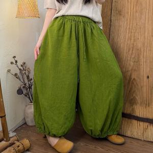 Lace Hem Linen Travel Balloon Pants