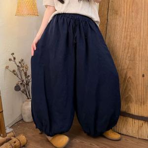 Lace Hem Linen Travel Balloon Pants