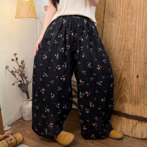 Summer Beach Floral Ramie Barrel Pants