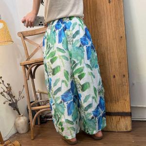 Summer Beach Floral Ramie Barrel Pants