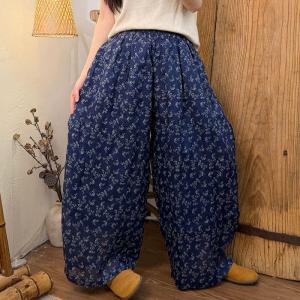 Summer Beach Floral Ramie Barrel Pants