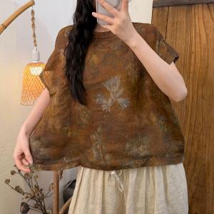 Summer Lotus Flowers Ramie Blouse