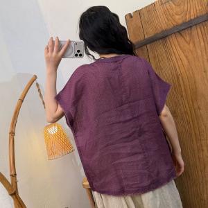 V-Neck Organic Ramie Embroidered Blouse