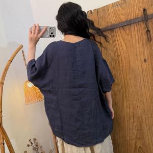 Embroidery V-Neck Linen Oriental Blouse