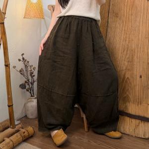 Elastic Waist Summer Linen Barrel Pants
