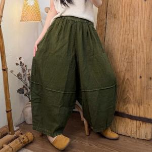 Elastic Waist Summer Linen Barrel Pants