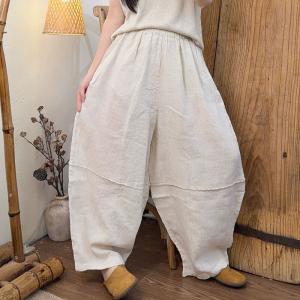 Elastic Waist Summer Linen Barrel Pants