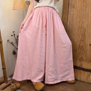 Pop Colors Lyocell Linen Plain Palazzo Pants