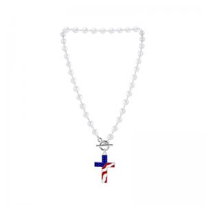 American Flag Patriotic Cross Pendant Necklace for Everyday Wear