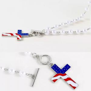 American Flag Patriotic Cross Pendant Necklace for Everyday Wear