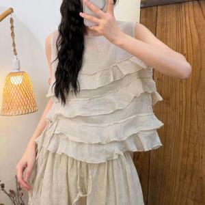 Beach Style Ramie Flouncing Tassel Vest