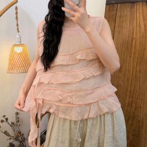 Beach Style Ramie Flouncing Tassel Vest