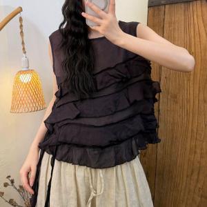 Beach Style Ramie Flouncing Tassel Vest