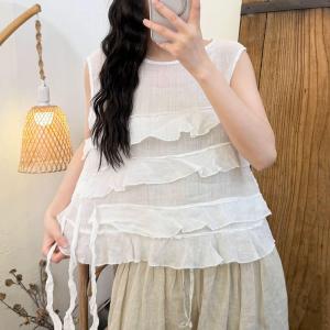 Beach Style Ramie Flouncing Tassel Vest