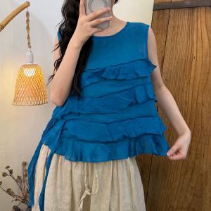 Beach Style Ramie Flouncing Tassel Vest