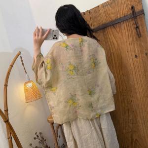 Autumn Fashion Ramie Floral Blouse