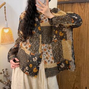Long Sleeves Organic Ramie Printed Ladies Shirt