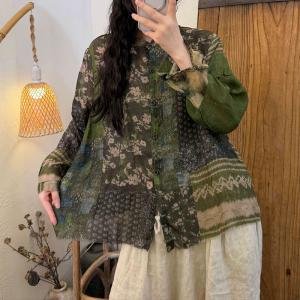 Long Sleeves Organic Ramie Printed Ladies Shirt
