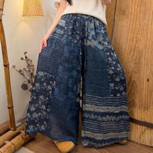 Ethnic Printed Drawstring Waist Wide Leg Pants