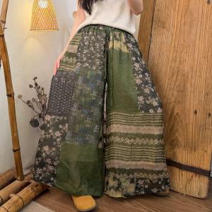 Ethnic Printed Drawstring Waist Wide Leg Pants