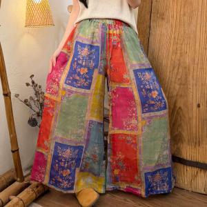 Ethnic Printed Drawstring Waist Wide Leg Pants