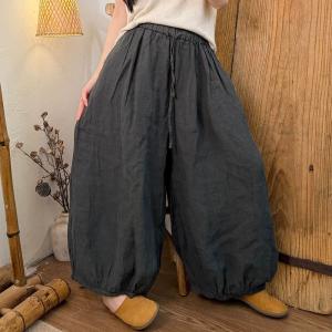 Solid Colors Linen Causal Balloon Pants for Women